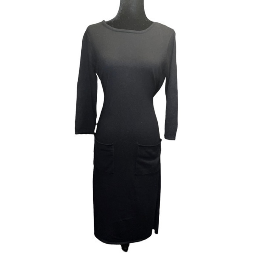 F21 Woman’s Black Sweater Stretch 3/4 Sleeves Side Pockets Dress Size M